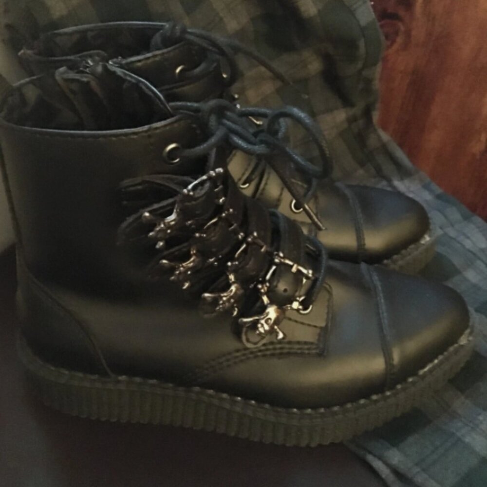 Black TUKskin™ Skull Buckle Pointed Boot